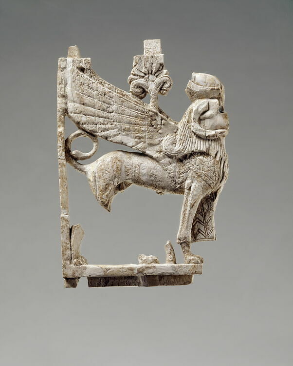 Plaque fragment: winged sphinx with a sheep head