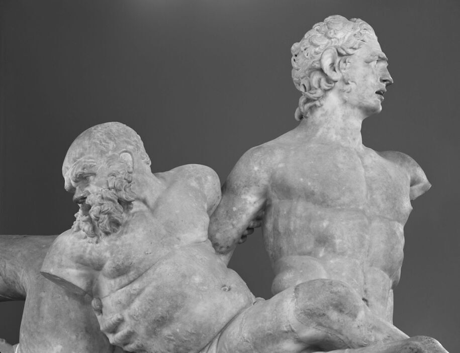 Marine centaur carrying off a silenus