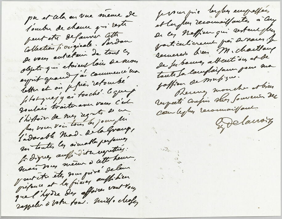 Une lettre manuscrite d'Eugène Delacroix à sa maman