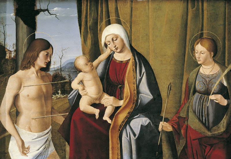 La Vierge, l'Enfant, saint Sébastien et sainte Ursule, Basaiti, Marco, XVIe siècle (1500 - 1600)