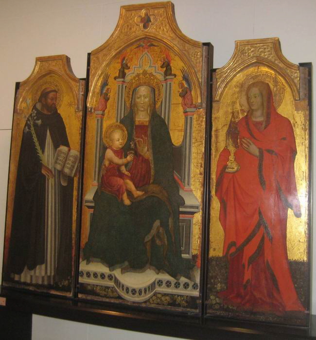 La Vierge et l'Enfant (au-dessu, dans un quadrilobe : Dieu le Père),   saint Dominique, sainte Madeleine, Anonyme, XVe siècle (Première moitié du XVe siècle) (1400 - 1450)