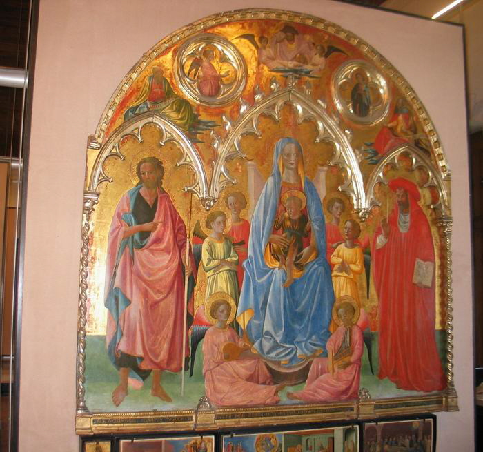 La Vierge et l'Enfant entre saint Jean Baptiste et saint Jérôme. Au-dessus : Dieu le Père. L'Annonciation, Saint Marc, Isaïe (Retable Rinieri), Francesco d'Antonio, XVe siècle (Vers 1430) (1430)