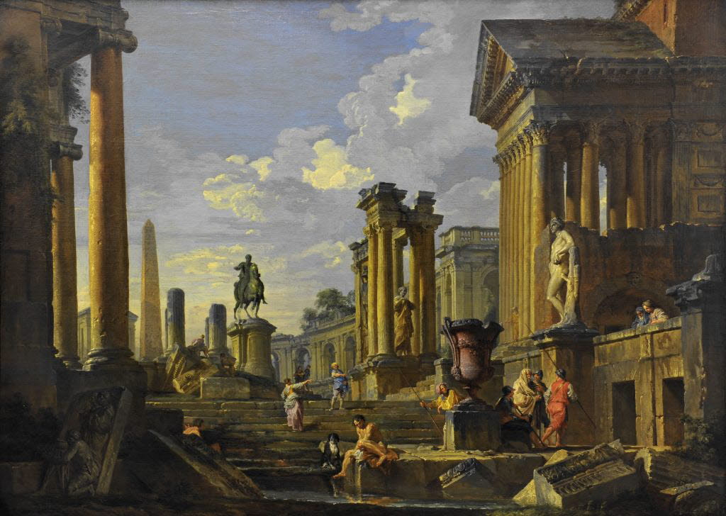 Ruines à l'obélisque avec la statue équestre de Marc-Aurèle, Panini, Giovanni Paolo, 2e quart du XVIIIe siècle (vers 1745)