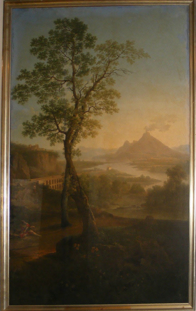 Paysage italianisant avec un volcan et pont, Anonyme, XVIIIe siècle (1796)