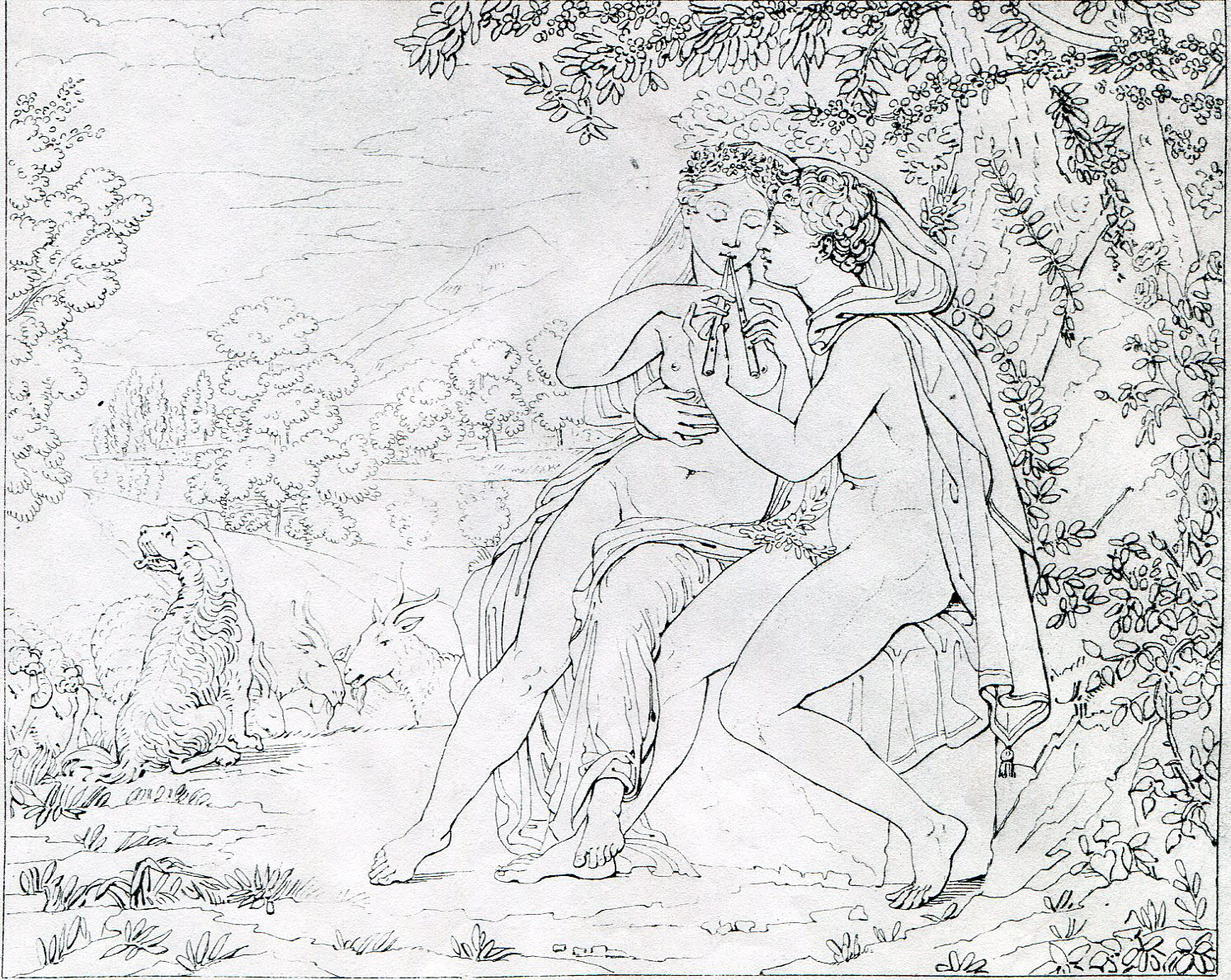 Daphnis montrant à jouer de la flûte à Chloé, Franque, Joseph-Boniface, XIXe siècle (1808)