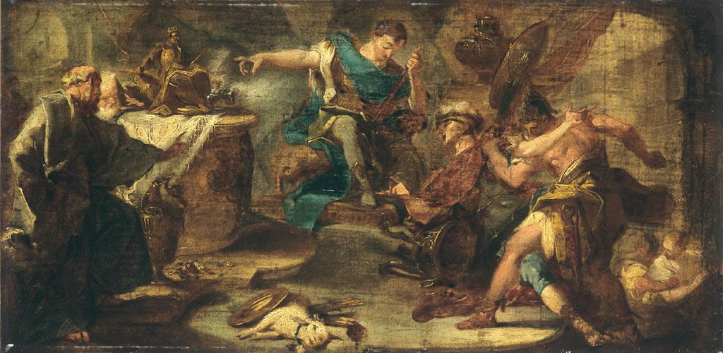 Trajan essayant de contraindre saint Eustache d'adorer la statue de Jupiter, Pittoni, Giambattista, 1e quart du XVIIIe siècle (vers 1722)