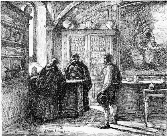 Intérieur de la pharmacie du couvent des Capucins à Rome, Leleux, Armand, XIXe siècle (Salon de 1863) (1863)