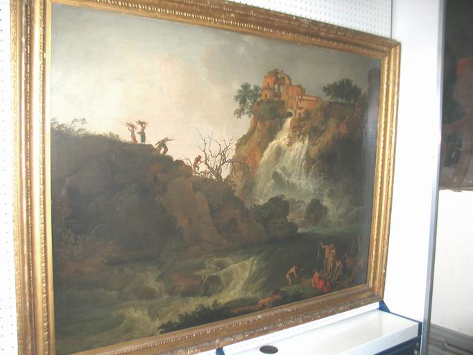 Paysage avec cascade et pêcheurs., Volaire, Pierre Jacques, 3e quart du XVIIIe siècle (1768)