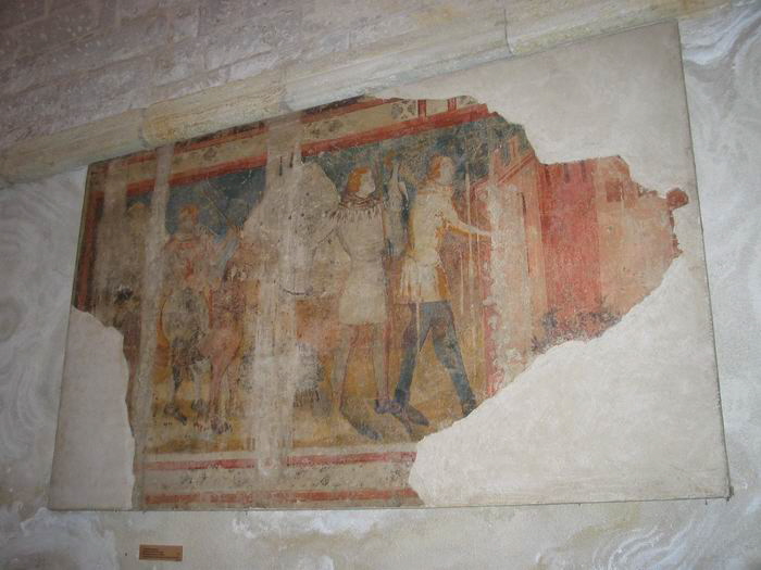 Un Cavalier et deux hommes, de profil, à droite, l'un tenant un faucon, s'approchent d'un château, Anonyme, XIVe siècle (1350 - 1399)