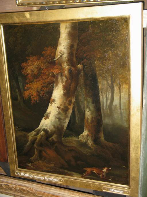Intérieur de forêt avec un chien courant, Michallon, Achille Etna, XIXe siècle (1800 - 1900)