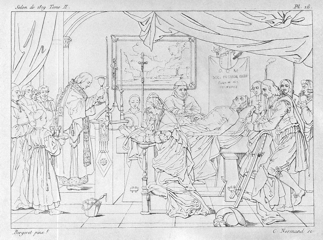 Service funèbre du Poussin fait à Rome par l'Académie de saint Luc, en 1665, Bergeret, Pierre-Nolasque, 1e quart du XIXe siècle (1818)