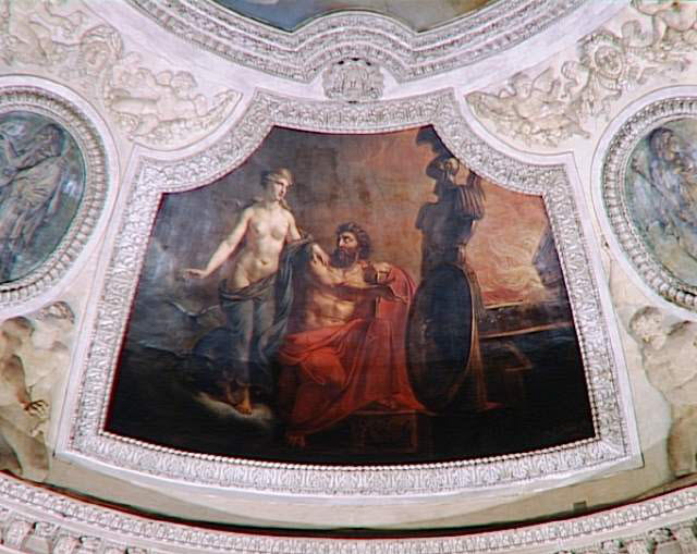 Plafond : Le Feu. Vénus recevant des mains de Vulcain les armes qu'il a forgées pour Énée., Couder, Auguste, 1e quart du XIXe siècle (1819)