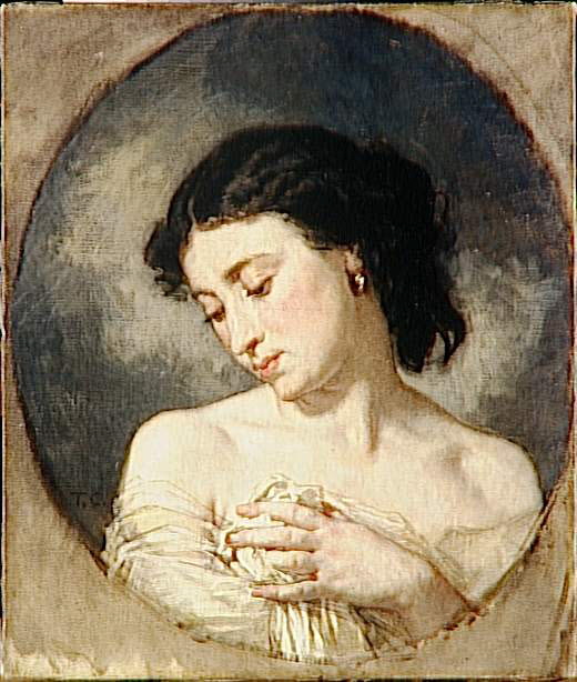 Jeune femme en buste, les épaules dénudées., Couture, Thomas, 2e tiers du XIXe siècle (1835 - 1879)