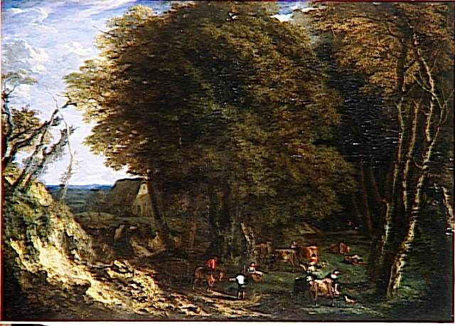 Lisière de forêt avec bergers et femmes trayant des vaches, Huysmans, Cornelis, XVIIe siècle (1600 - 1700)