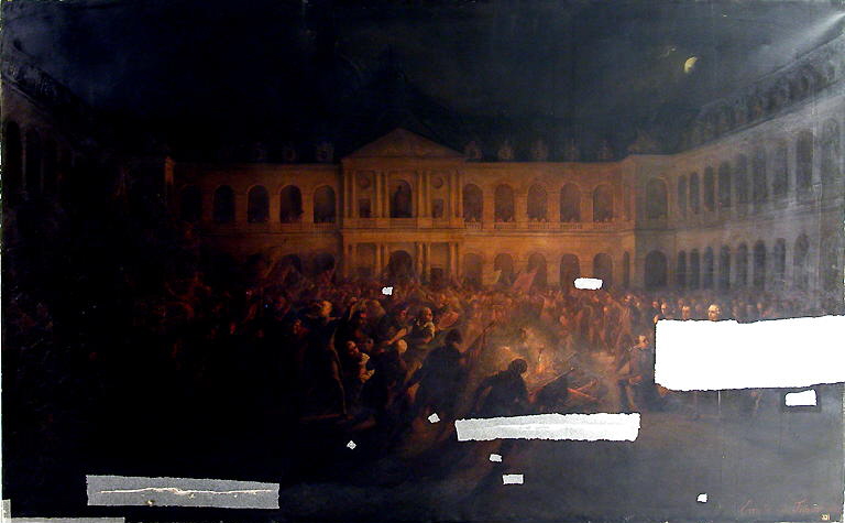 Incendie des drapeaux dans la cour d'honneur de l'Hôtel des Invalides ...