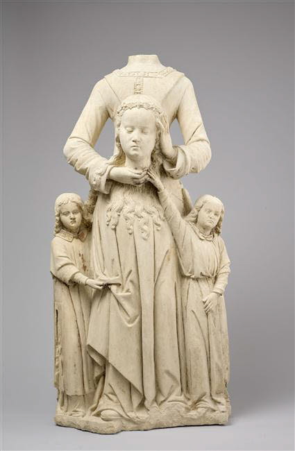Saint Valeria with her head in her hands, accompanied by two angels