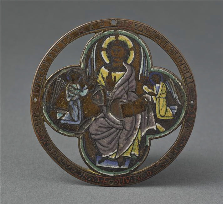 Plaque : Christ bénissant entre deux anges