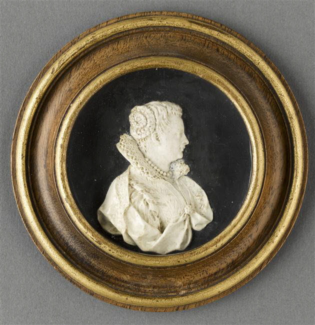 Médaillon rond : buste de femme en costume du XVIème siècle, Anonyme