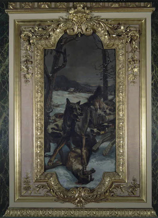 Scènes de chasse et de fauconnerie : Scène de chasse avec louvard, Jadin, Louis Godefroy, 2e moitié du XIXe siècle (1860)