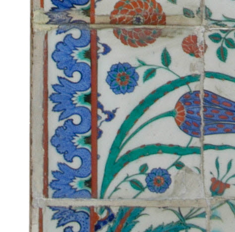 Carreau à décor de tulipes et de roses et aux tiges formant des mandorles, image 2/2