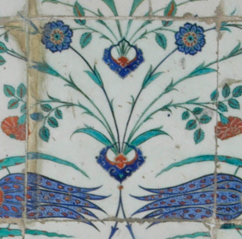 Carreau à décor de tulipes et de roses et aux tiges formant des mandorles, image 2/2