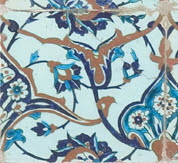 Carreau faisant partie d'un panneau à fleurons décorés d'un bouquet, fleurs épanouies et réseau fleuronné rumi, image 1/1