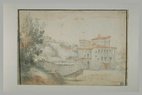 Paysage avec des maisons, à droite, et un bouquet d'arbres, à gauche, image 2/2