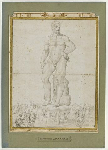 Statue d'Hercule sur un piédestal, personnages la dessinant et  contemplant, image 2/3