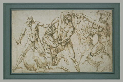 Trois hommes nus luttant avec deux centaures, image 2/2
