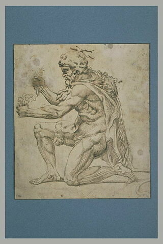 Hercule à genoux, de profil, étirant un objet entre ses mains