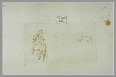 Cavalier de face ; tête de cheval de profil vers la droite, image 2/2
