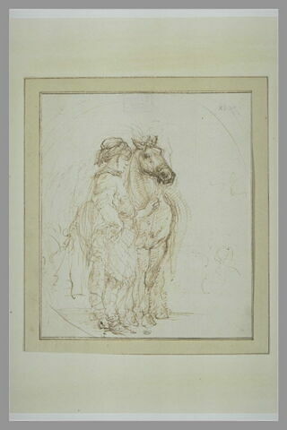 Cavalier polonais, de profil, tenant son cheval par la bride, image 1/1