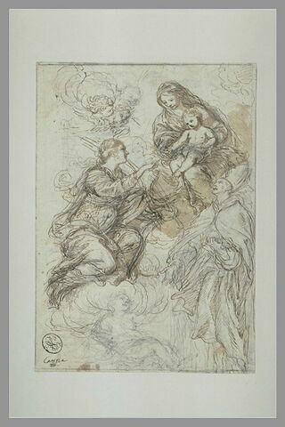 Mariage mystique de sainte Catherine, sur des nuages, en présence d'un évêque et des anges, image 2/2