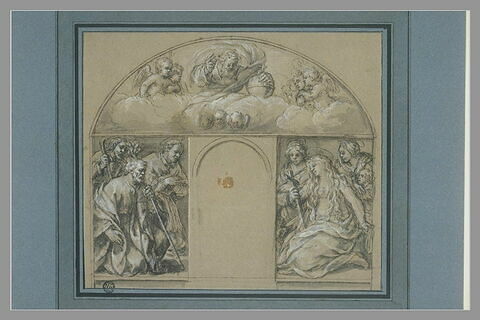 Projet de tabernacle : Dieu le Père et sept saints entourant une niche vide, image 2/2
