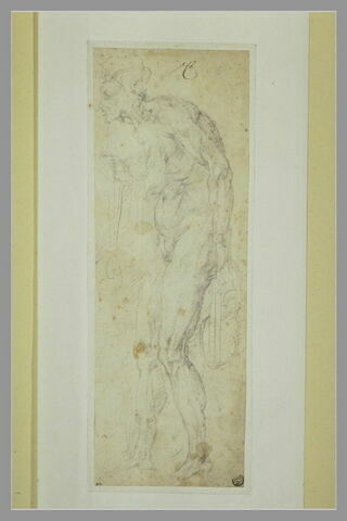 Une vieille femme nue, debout, penchée en avant, de profil vers la gauche, image 2/2