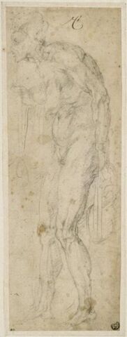 Une vieille femme nue, debout, penchée en avant, de profil vers la gauche, image 3/3