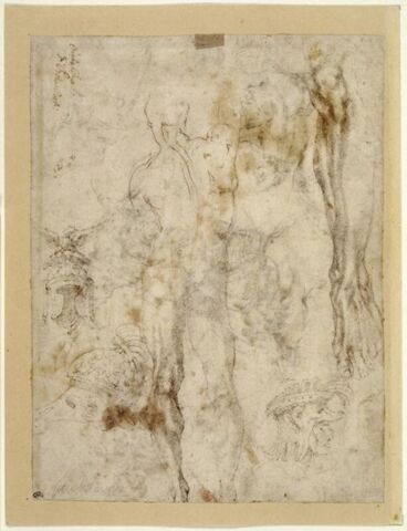 Homme nu, de dos, études de jambes, d'une tête casquée, et de casques, image 3/3