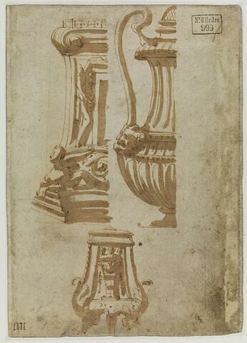 Etude de deux candélabres et de la partie gauche d'un vase