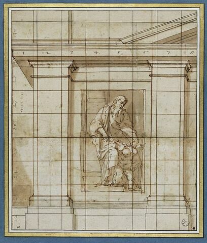 Détail de décoration architecturale, avec un saint dans une niche, image 2/4