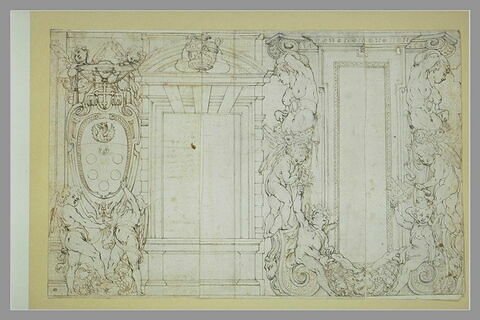 Projet de décoration murale avec putti, armes des Medici et guirlandes, image 2/2