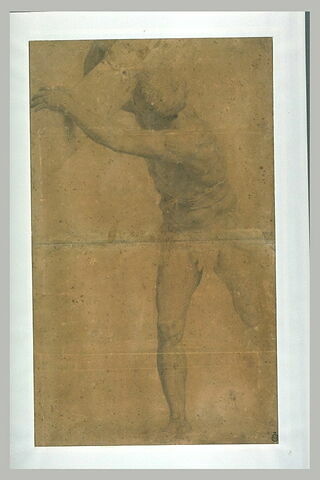 Figure d'homme revêtu d'une cotte d'armes, soutenant une poutre, image 2/2