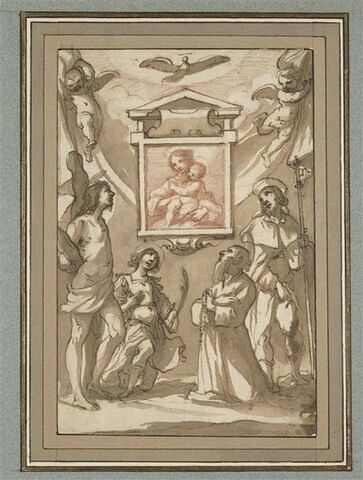 Quatre saints adorant une représentation de la Vierge à l'Enfant, image 1/2