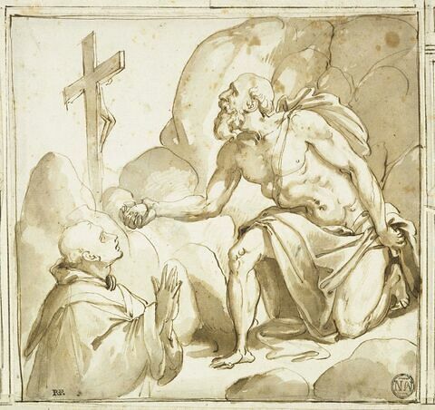 Saint Jérôme à genoux et une autre figure de religieux (saint François?)