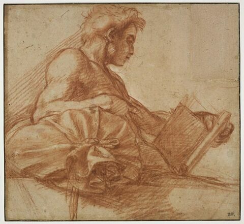 Jeune homme appuyé sur un coussin, de profil, lisant, image 3/3