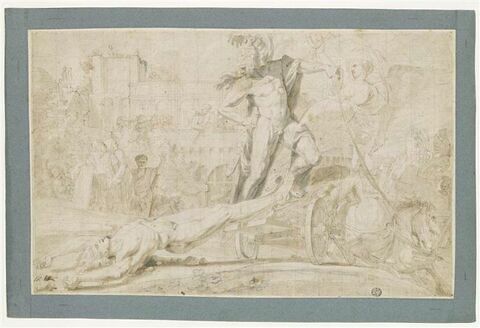 Achille traine autour des murs de Troie le corps d'Hector attaché à son char