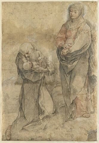 Saint François tenant l'Enfant dans ses bras, devant la Vierge