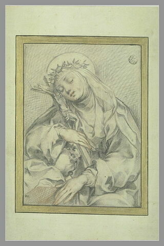 Sainte Catherine de Sienne en méditation, appuyant sa tête contre la croix, image 2/2