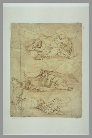 Etudes de personnages allongés, de putto et de lion, image 2/2