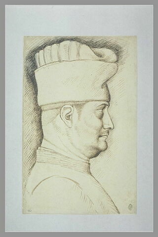 Filippo Maria Visconti, coiffé d'un chapeau, en buste et de profil