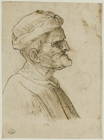 Buste d'homme de profil à droite, coiffé d'un turban et au menton proéminent, image 4/4